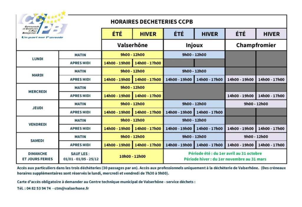 Injoux-Génissiat horaires déchèteries